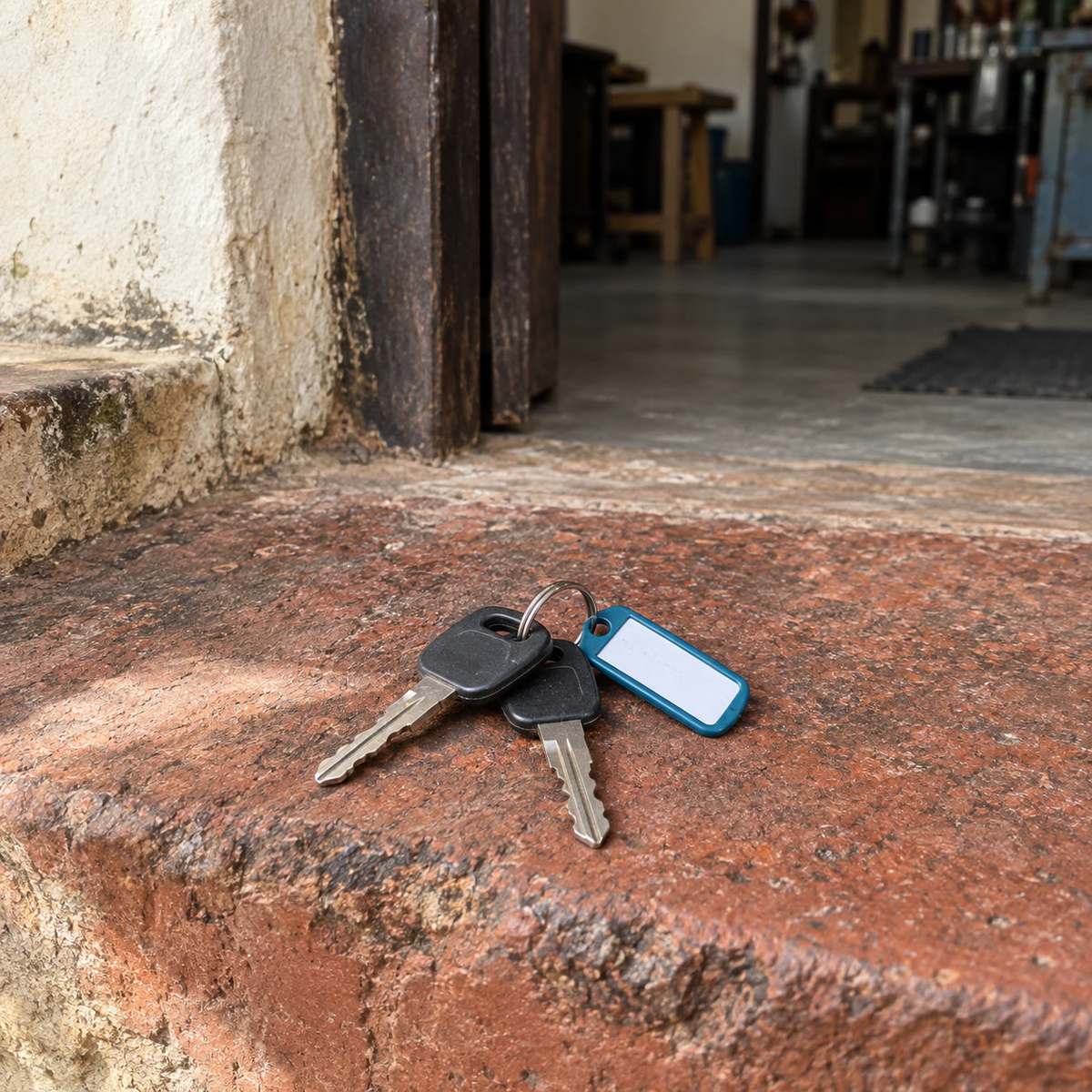 කඳුකර දොරක laterite පියගැටේ යතුරු දෙකක් — පුවරු නැහැ
